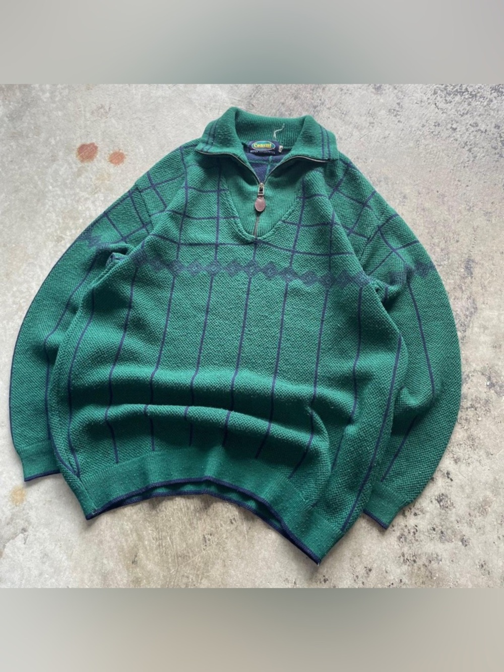 Classic Green Quarter-Zip Knit Sweater